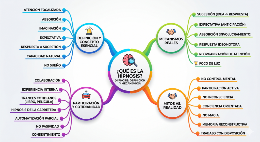 mapa mental sobre qué es la hipnosis